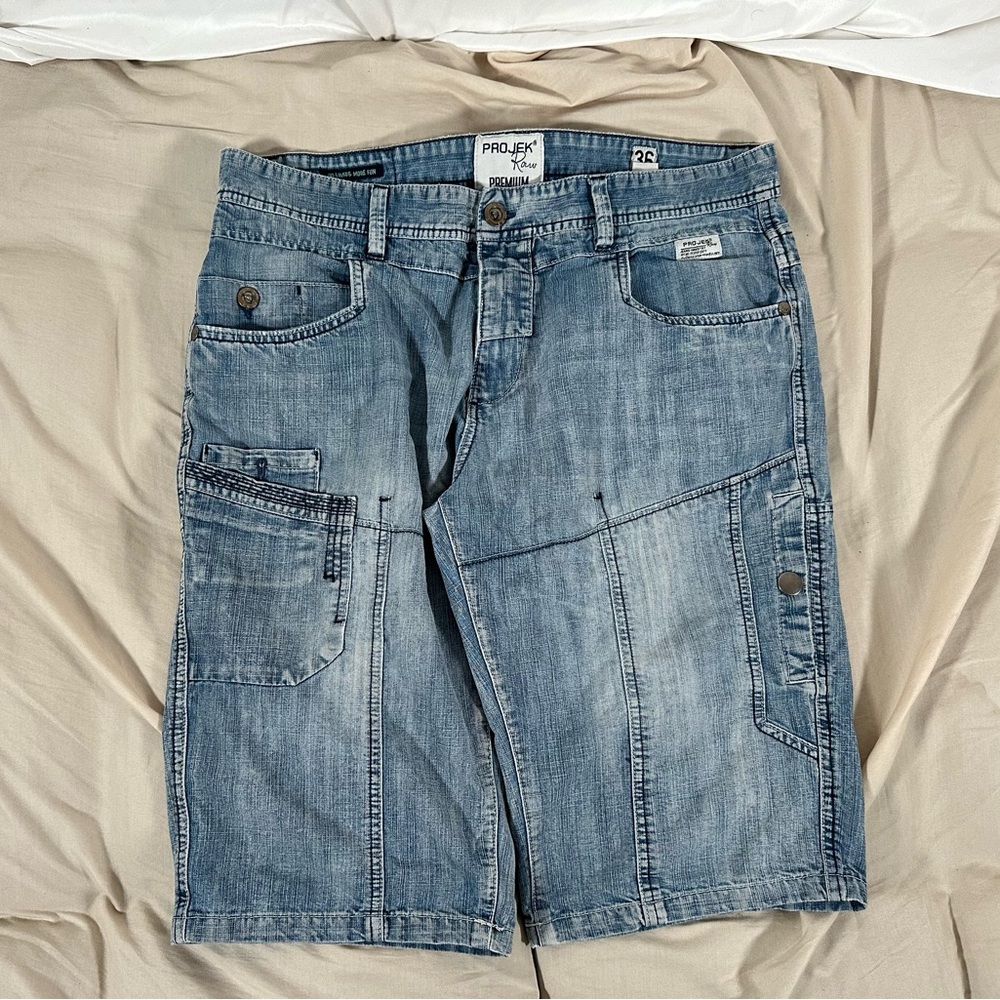 Projek Raw Shorts Men's 36 Blue Denim Jorts Bermuda Casual Streetwear Skater Y2K